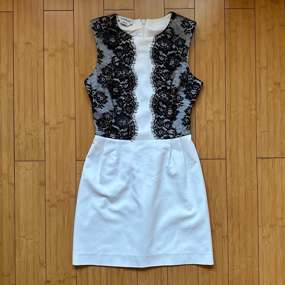 Y2K Bebe little black & white lace dress sz0